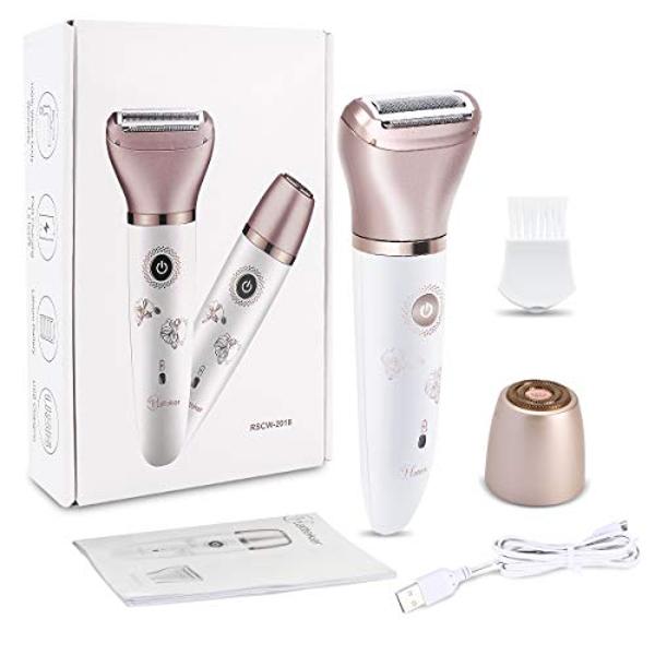 Electric Razor for Women - Painless 2-in-1 Shaver for Women Hair Remover for Face, Legs and Underarm Wet & Dry, Portable Bikini Trimmer, Lady Hair Removal with 2 Trimmer Heads- Mic
