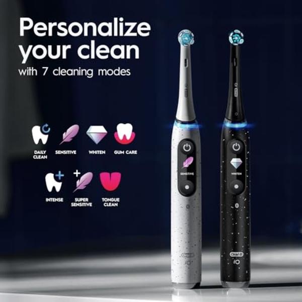 Oral-B iO Series 10 Rechargeable Electric Toothbrush with Visible Pressure Sensor to Protect Gums, 2 Min Timer, 7 Cleaning Settings, 4 Replacement Toothbrush Heads, and Charging Tr