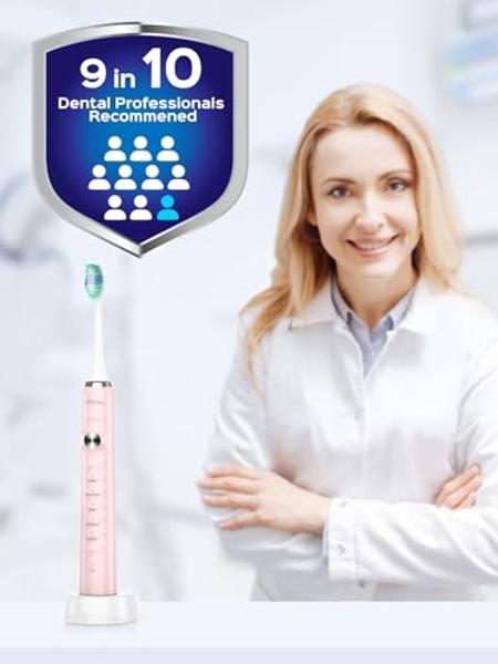 COSLUS Electric Toothbrush for Adults and Teen: Wireless Rechargeable Tooth Brush for Adult and Teen Youth with Portable Travel Case, 5 Modes 47000 VPM Power Toothbrushes 6 Brush H