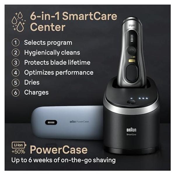 Braun Series 9 PRO+ 9577cc Electric Razor for Men, 5 Pro Shave Elements & Precision Long Hair Trimmer, 6in1 SmartCare Center, PowerCase for Mobile Charging, Wet & Dry, 60min Batter