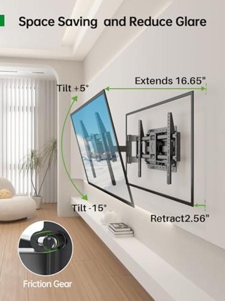 USX Mount Full Motion TV Wall Mount for Most 42-86 inch Flat Screen/LED/4K, TV Mount Bracket Dual Swivel Articulating Tilt 6 Arms, Fits 8” 12” 16" Wood Studs,Max VESA 600x400mm, Ho