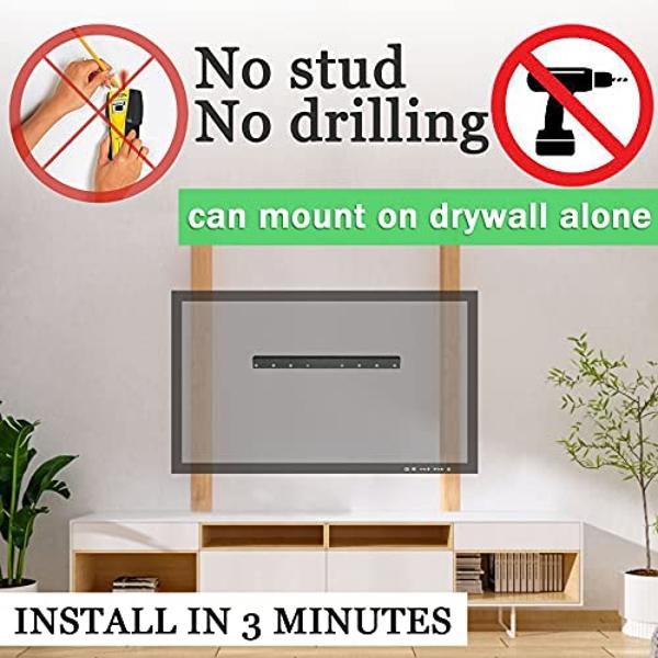 No Stud TV Wall Mount, Drywall Studless TV Hanger No Damage, No Drill, Non Screws, Dry Wall Flat Screen TVs Easy Install Bar Bracket fits VESA 12-55 inch TVs up to 99 lbs, Include 