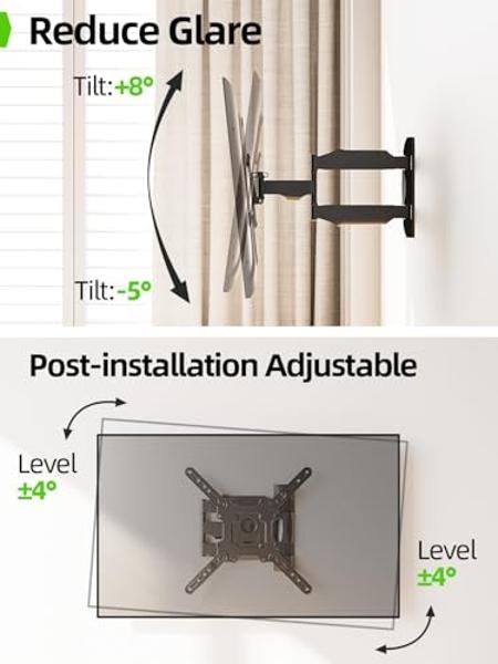USX Mount UL Listed TV Wall Mount for Most 26-60 Inch TVs, TV Mount Rotating Swivel Tilt Center Corner Design on Single Stud, TV Brackets for Wall Mount Up to 77 lbs Max VESA 400x4