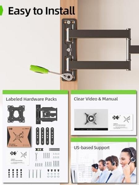 USX Mount UL Listed TV Wall Mount for Most 26-60 Inch TVs, TV Mount Rotating Swivel Tilt Center Corner Design on Single Stud, TV Brackets for Wall Mount Up to 77 lbs Max VESA 400x4