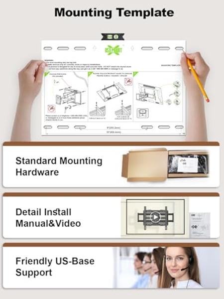 USX Mount Full Motion TV Wall Mount for 42-85 inch, TV Mount Swivel and Tilt,Wall Mount Bracket with Dual Articulating Arms Up to 132lbs, VESA 600x400mm, 16" Wood Studs, UL Listed 