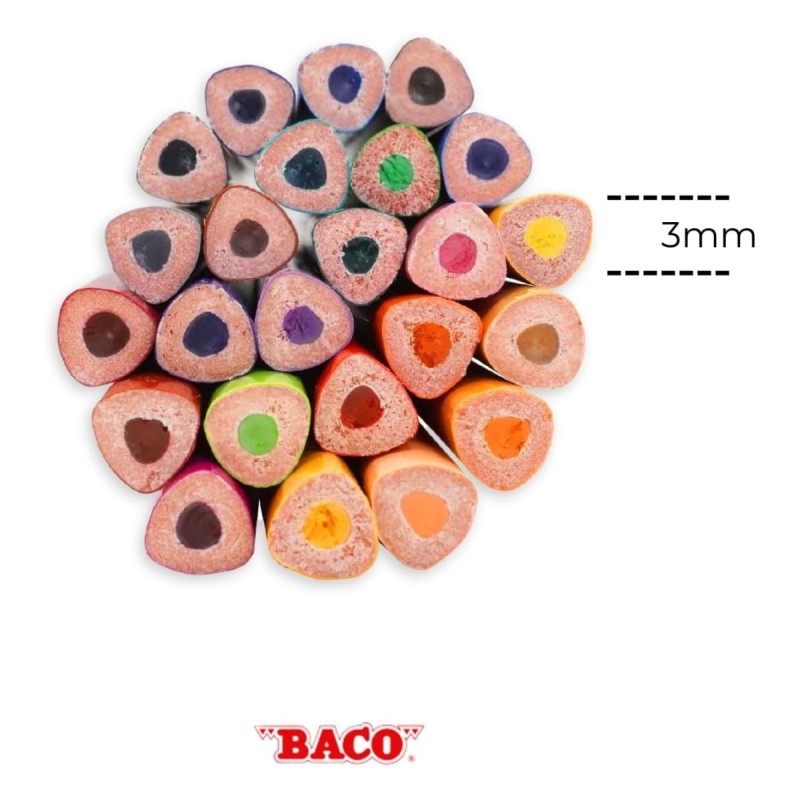 BACOIRIS Lápices de Colores Jumbo Triangulares, 24 Colores Brillantes, Punta Gruesa 3.3 mm, Ergonómicos