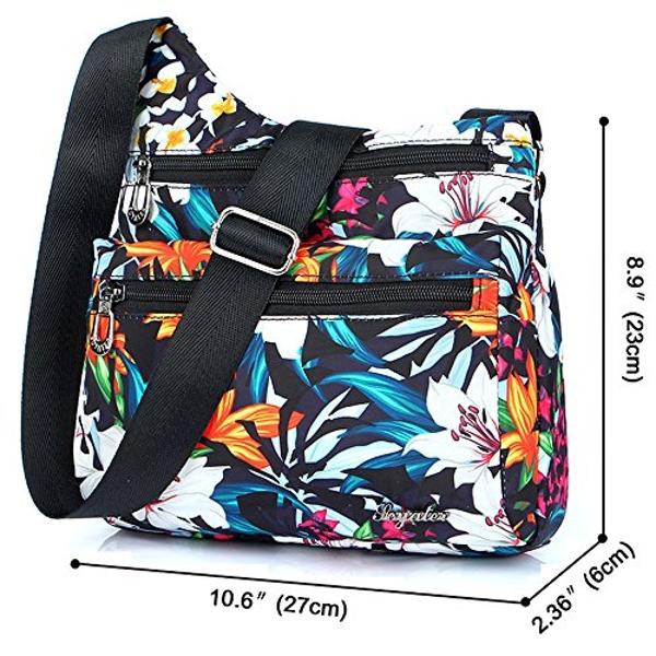 STUOYE Nylon Multi-Pocket Crossbody Purse Bags for Women Travel Shoulder Bag (1901 Lily)