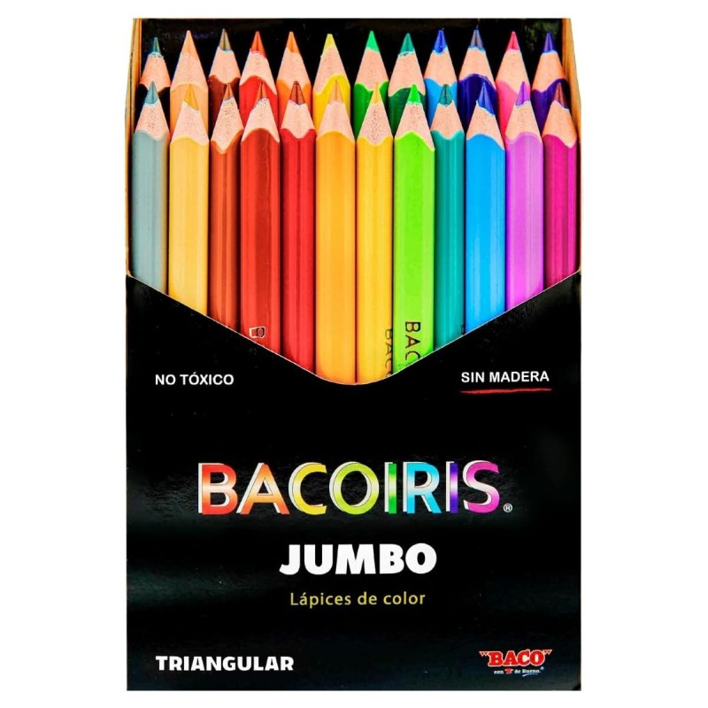 BACOIRIS Lápices de Colores Jumbo Triangulares, 24 Colores Brillantes, Punta Gruesa 3.3 mm, Ergonómicos
