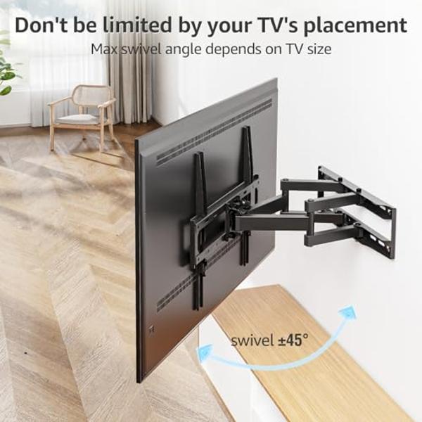 Mounting Dream TV Wall Mount Swivel and Tilt for Most 26-55 Inch TV, TV Mount Perfect Center Design, Full Motion TV Mount Bracket with Articulation, up to VESA 400x400mm, 60 lbs, M