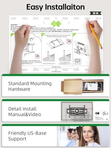 USX Mount Full Motion TV Wall Mount for Most 42-86 inch Flat Screen/LED/4K, TV Mount Bracket Dual Swivel Articulating Tilt 6 Arms, Fits 8” 12” 16" Wood Studs,Max VESA 600x400mm, Ho