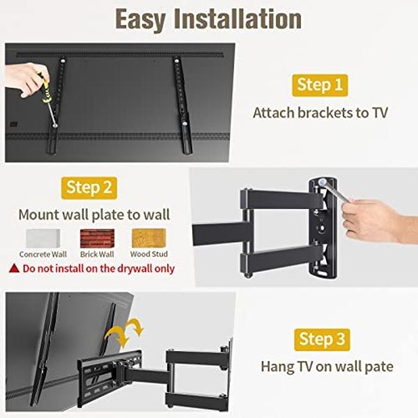 Mounting Dream TV Wall Mount Swivel and Tilt for Most 26-55 Inch TV, TV Mount Perfect Center Design, Full Motion TV Mount Bracket with Articulation, up to VESA 400x400mm, 60 lbs, M