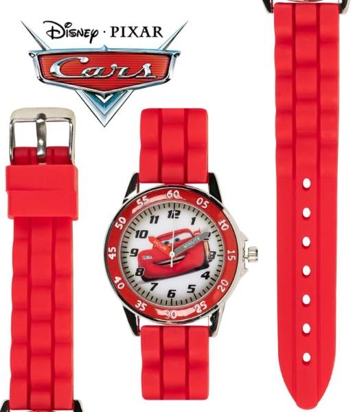 Disney Pixar Cars Kids' Time-Teaching Watch – Lightning McQueen Design with Red Silicone Strap, Easy-to-Read Dial, and Adjustable Fit for Wrists 5.5" to 8"