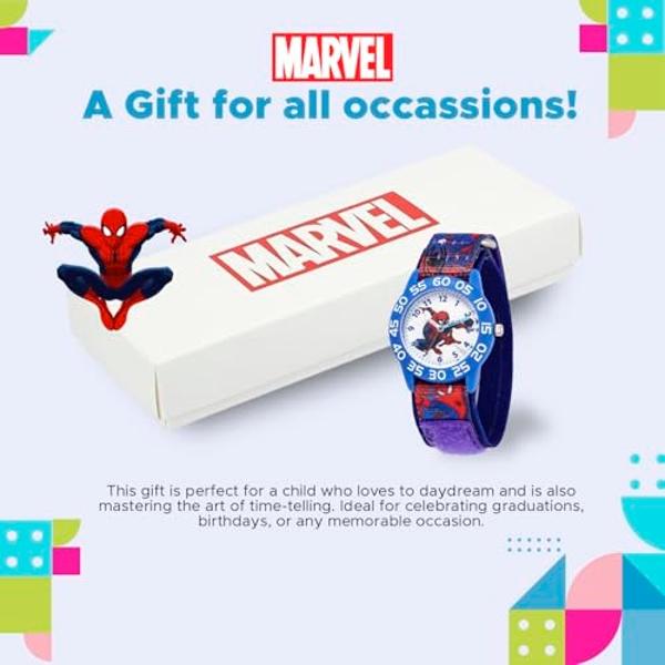 MARVEL Spiderman Watch - Spiderman Watch Boys - Watches for Boys 4-6 - Kids Toys - - Disney Kids - Disney for Toddler - Red Bezel - Blue Nylon Strap