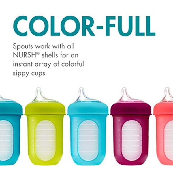 Boon Nursh Silicone Sippy Cup Lid - Convertible Transitional Sippy Spouts for Nursh Baby Bottles - Sippy Cup Lids for Babies - Baby Feeding Supplies - Ages 6 Months and Up - 3 Coun