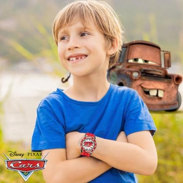 Disney Pixar Cars Kids' Time-Teaching Watch – Lightning McQueen Design with Red Silicone Strap, Easy-to-Read Dial, and Adjustable Fit for Wrists 5.5" to 8"