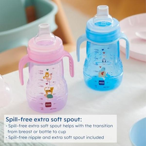 MAM Trainer Sippy Cup for Toddlers 1-3, 8 oz. Transition Drinking Cup with Extra-Soft Spout, Spill-Free Nipple, and Non-Slip Handles, for Girls 4+ Months, 1 Count