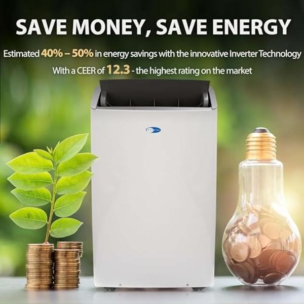Midea 10,000 BTU ASHRAE (7,100 BTU SACC) Portable Air Conditioner, Smart Control, Cools up to 300 Sq. Ft., with Dehumidifier & Fan mode, Easy- to-use Remote Control & Window Instal