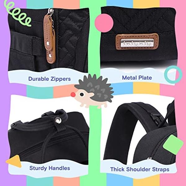 iniuniu Diaper Bag Backpack, 4 in 1 kit Large Unisex Baby Boys Girls Waterproof Travel Back Pack with Diaper Pouch, Washable Changing Pad, Pacifier Case and Stroller Straps, Black