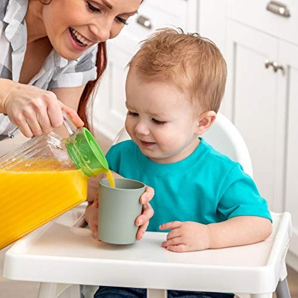 Amazon Brand - Mama Bear Silicone Weighted Straw Sippy Cup, 9 Ounces, Pack of 2, Blue/Green