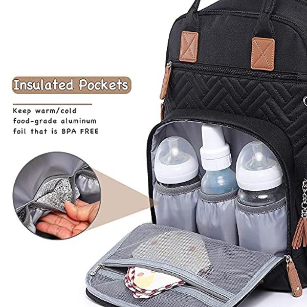 iniuniu Diaper Bag Backpack, 4 in 1 kit Large Unisex Baby Boys Girls Waterproof Travel Back Pack with Diaper Pouch, Washable Changing Pad, Pacifier Case and Stroller Straps, Black