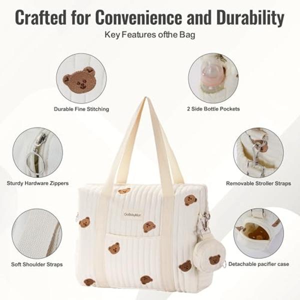 GOBABYMART Large Diaper Bag Tote, Maternity Travel diaper tote, Multifunction baby bag, Baby Nappy Bags, Messenger bag (Medium - Bears)