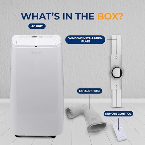 SereneLife SLPAC12.5 SLPAC 3-in-1 Portable Air Conditioner with Built-in Dehumidifier Function,Fan Mode, Remote Control, Complete Window Mount Exhaust Kit, 12,000 BTU, White