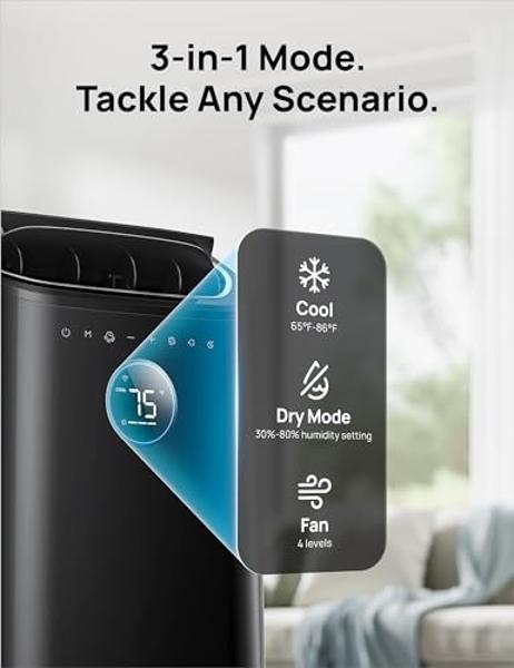 Dreo Portable Air Conditioners, 14000 BTU AC Unit for Bedroom with Drainage-free Cooling, 3-in-1 with Fan & Dehumidifier, Touch/APP/Voice/Remote, 24h Timer, Smart Floor AC for Room