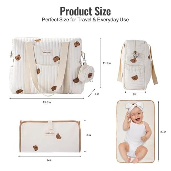 GOBABYMART Large Diaper Bag Tote, Maternity Travel diaper tote, Multifunction baby bag, Baby Nappy Bags, Messenger bag (Medium - Bears)