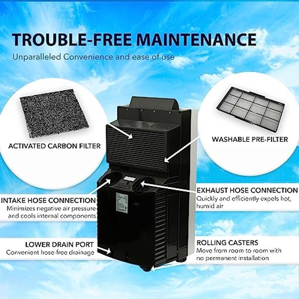 Whynter Portable Air Conditioner 14,000 BTU with Dual Hose Dehumidifier & Cooling Fan for 500 Sq Ft Rooms, Includes AC Unit Window Kit, ARC-14S (9,500 SACC)