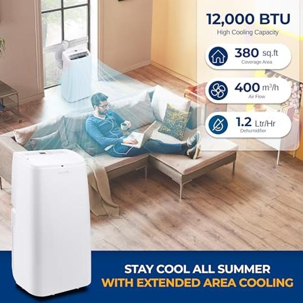 SereneLife SLPAC12.5 SLPAC 3-in-1 Portable Air Conditioner with Built-in Dehumidifier Function,Fan Mode, Remote Control, Complete Window Mount Exhaust Kit, 12,000 BTU, White