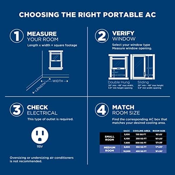 GE 10,500 BTU Smart Portable Air Conditioner for Medium Rooms up to 450 sq ft, Gray
