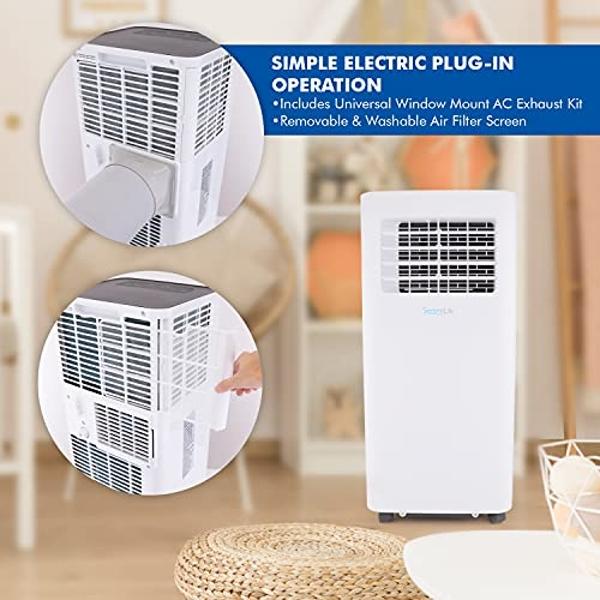 SereneLife SLPAC805W.5 Air Conditioner + Built-in Dehumidifier Portable AC Unit Cools Rooms Up to 400sq ft-Includes Remote Control & Window Sealing Kit, 8,000 BTU + WiFi, White-Bla