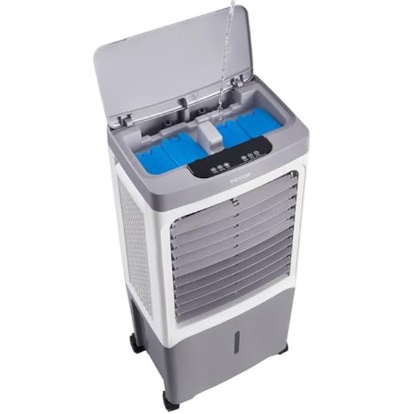 VEVOR Evaporative Air Cooler & Swamp Cooler, 1800 CFM Air Conditioner with 6.8 Gallon Water Reservoir, Remote Control, 12H Timer, 4 Ice Containers, 3 Fan Speeds, Air Humidifier, an
