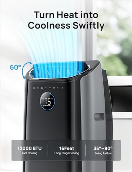Dreo Portable Air Conditioners, 12,000 BTU AC Unit for Bedroom with Drainage-free Cooling, 46dB Quiet, APP/Voice/Remote, 24h Timer with Fan & Dehumidifier, Smart Air Conditioner fo