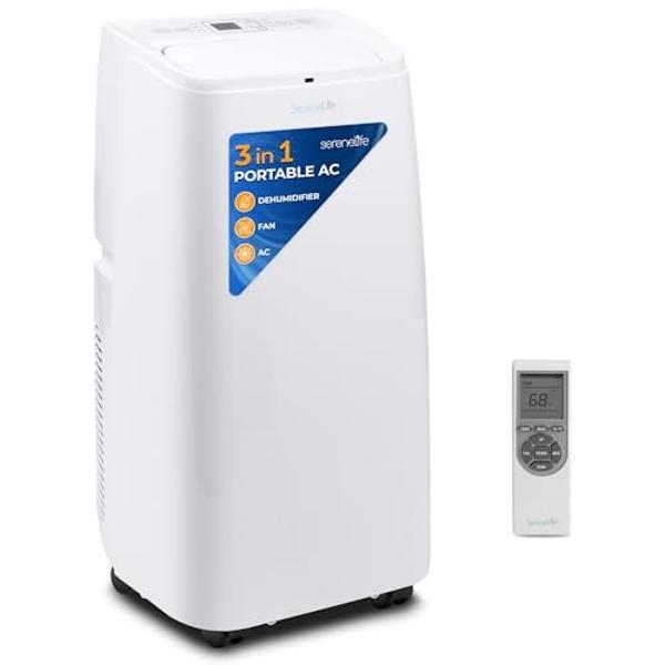 SereneLife SLPAC12.5 SLPAC 3-in-1 Portable Air Conditioner with Built-in Dehumidifier Function,Fan Mode, Remote Control, Complete Window Mount Exhaust Kit, 12,000 BTU, White