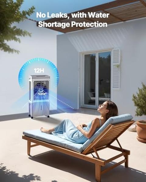 VEVOR Evaporative Air Cooler & Swamp Cooler, 1800 CFM Air Conditioner with 6.8 Gallon Water Reservoir, Remote Control, 12H Timer, 4 Ice Containers, 3 Fan Speeds, Air Humidifier, an