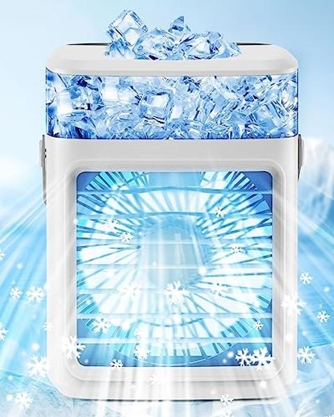 Portable Air Conditioners, Instant Cooling Mini Air Conditioner 3 Wind Speeds & Humidifier Mist USB Portable AC, Personal Air Cooler with Timer, 7 Colors Light, Mini AC for Bedroom
