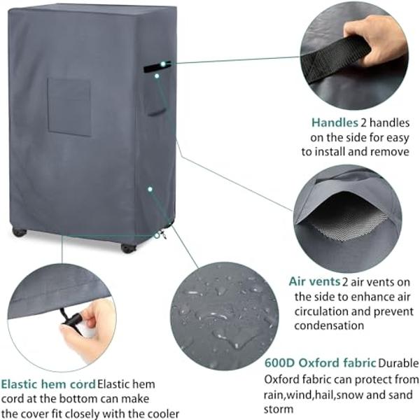 Alickwang Evaporative Cooler Cover for Hessaire MC37M MC37V Evaporative Cooler,Outdoor Heavy Duty 600D Waterproof Swamp Cooler Cover,25"L x 18"W x 37"H,Grey