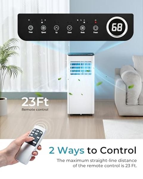 EUHOMY 8,000 BTU Portable Air Conditioners, 4-in-1 Portable AC Unit Up to 350 Sq.Ft, 4 Modes Quiet Air Conditioner with Remote Control, Cool, Fan, Dehumidifier，24H Timer, Bedroom, 