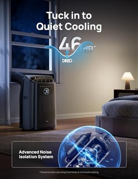 Dreo Portable Air Conditioners, 12,000 BTU AC Unit for Bedroom with Drainage-free Cooling, 46dB Quiet, APP/Voice/Remote, 24h Timer with Fan & Dehumidifier, Smart Air Conditioner fo