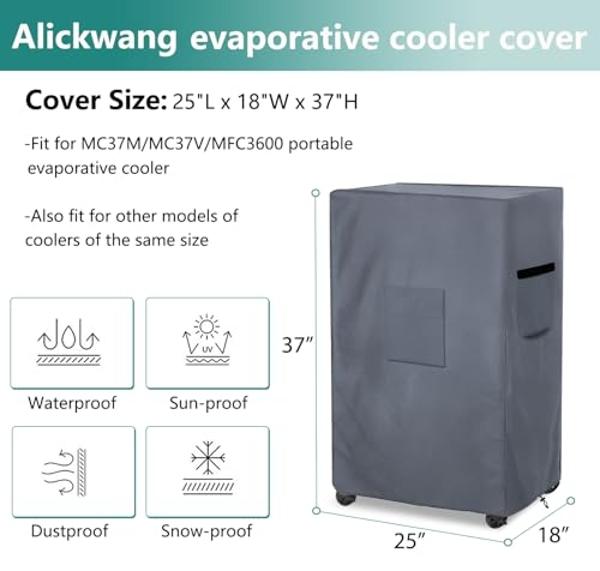 Alickwang Evaporative Cooler Cover for Hessaire MC37M MC37V Evaporative Cooler,Outdoor Heavy Duty 600D Waterproof Swamp Cooler Cover,25"L x 18"W x 37"H,Grey