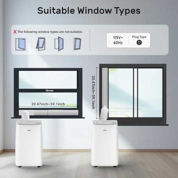 DuraComfort Portable Air Conditioners,12,000 BTU/8000 BTU (SACC) Dual Motors AC With APP for Quite,Cooling Up to 450 Sq.Ft,with Dehumidifier, Fan, Window Kit for Easy Installation,