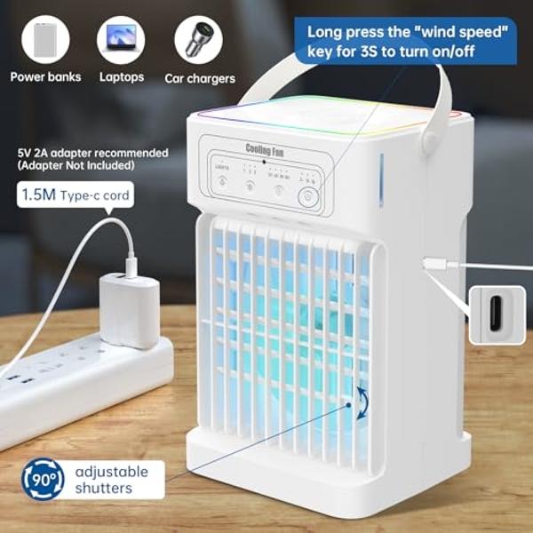 Portable Air Conditioners,Dual-Motors Portable AC Unit 3in1 Mini Air Conditioner portable for Room,Evaporative Air Cooler with Remote,3 Mist,3 Speed,7 Lights,Larger Tank,2-8H Timer