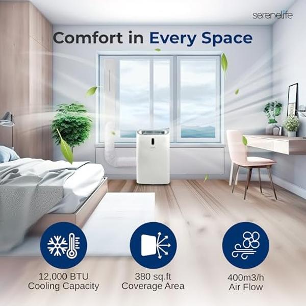 DuraComfort Portable Air Conditioner, Dual Motors AC (14,000 BTU ASHRAE) 10000 BTU SACC Cools Up to 450 Sq.Ft, with Window Kit for Easy Installation,White