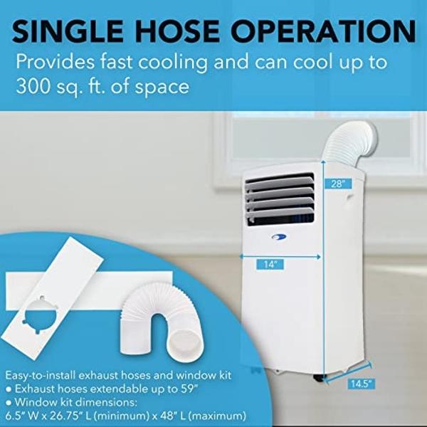 Amana AMAP141AW 13,000 BTU Air Conditioner with Remote Control, Portable AC for Rooms up to 450 Sq.Ft. with 24H Timer, 3-Speeds, LCD Display, Auto-Restart, and Wheels, White, Up to