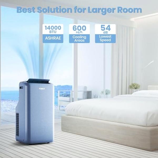 TOSOT 14,000BTU (9,600 BTU SACC) Wifi Portable Air Conditioner with Heating Mode, Cooling, Dehumidifier, Fan, Auto Swing, 24H Timer, for Large Rooms Up to 600 sq ft, AOMI Series, S