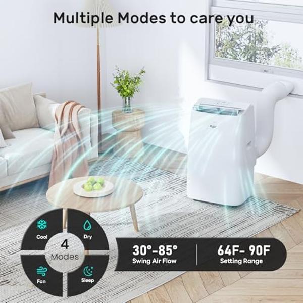 DuraComfort Portable Air Conditioner, Dual Motors AC (14,000 BTU ASHRAE) 10000 BTU SACC Cools Up to 450 Sq.Ft, with Window Kit for Easy Installation,White
