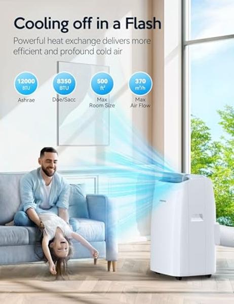 VAGKRI 12,000 BTU Portable Air Conditioner, 3-in-1 AC with Fan & Dehumidifier, Cools up to 450 Sq.Ft, Energy Efficient AC Unit with Remote Control, Sleep Modes, 24H Timer for Bedro