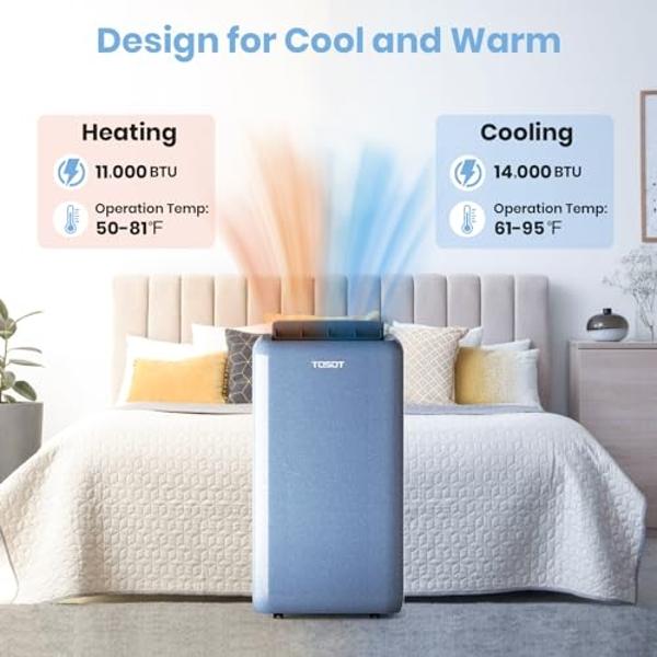 TOSOT 14,000BTU (9,600 BTU SACC) Wifi Portable Air Conditioner with Heating Mode, Cooling, Dehumidifier, Fan, Auto Swing, 24H Timer, for Large Rooms Up to 600 sq ft, AOMI Series, S