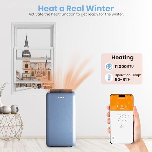 TOSOT 14,000BTU (9,600 BTU SACC) Wifi Portable Air Conditioner with Heating Mode, Cooling, Dehumidifier, Fan, Auto Swing, 24H Timer, for Large Rooms Up to 600 sq ft, AOMI Series, S